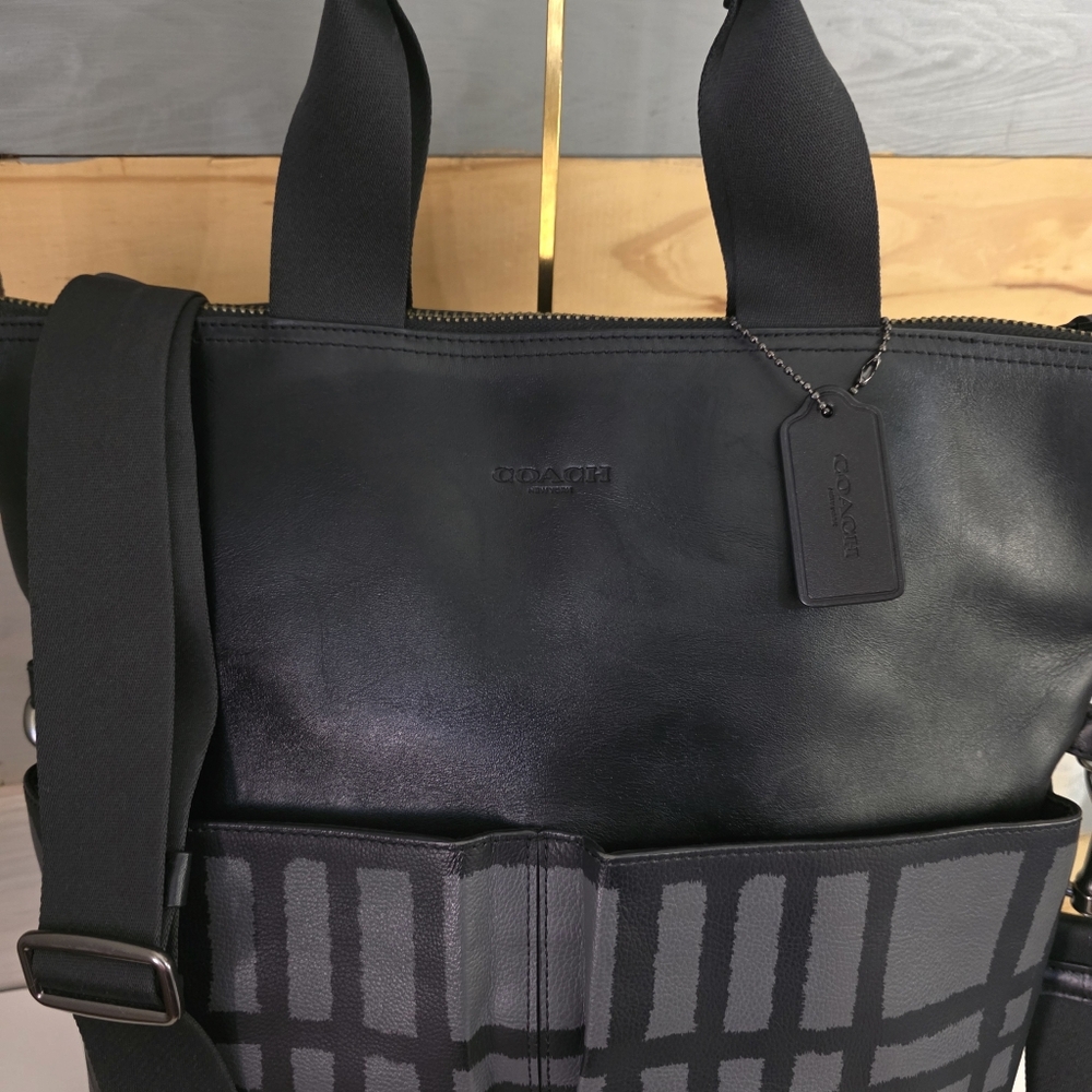 Coach Black Plaid Leather & Canvas Tote - Picture 10 of 16